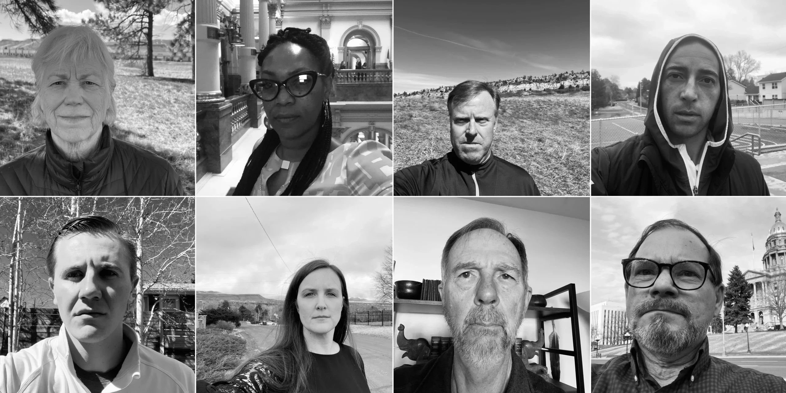 Somber, selfie-style pictures of real Colorado Ceasefire supporters.